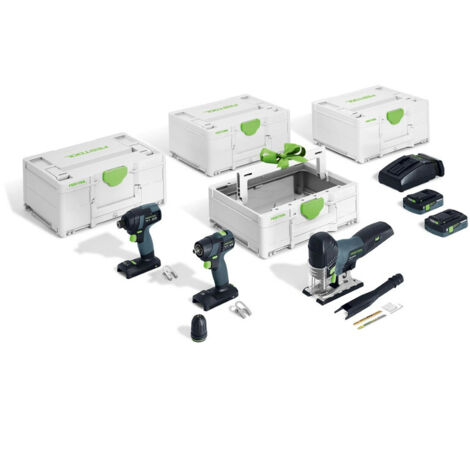 Festool – Pack de 3 outils électroportatifs 18V – Visseuse à chocs TID 18, perceuse-visseuse TXS 18, scie sauteuse PSC 420 – 4Ah, Systainer³ inclus (1/10)
