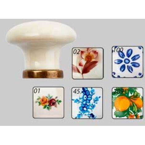Pomolo per mobili in ceramica p04 diametro 31 mm - avorio decoro 02