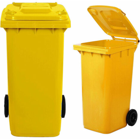 Bidone carrellato giallo per la raccolta differenziata rifiuti 240 Lt con ruote E COPERCHIO