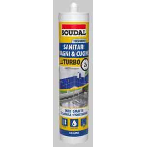 Silicone acetico sanitari turbo soudal 300 ml - bianco