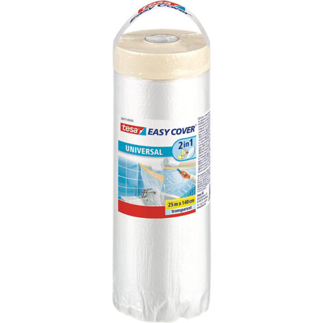 Tesa Easy Cover Film Universale - Telo Copritutto per Pittura 2 in 1 con Biadesivo in Carta - 25 m x 140 cm