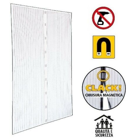 Irs Zanzariera a Tenda Magnetica per Porte Bianco 120cm 2 Pannelli da 60cm x 240cm