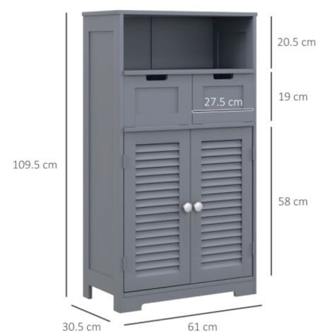 Grey Three-Part Bathroom Storage Unit with Shelf, Drawers and Cabinet ...