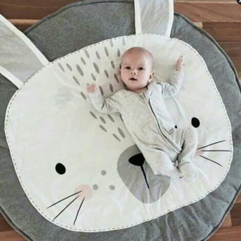 Tapis d\'Éveil Bébé - Lapin - Rond - Coton Doux - 90x90cm