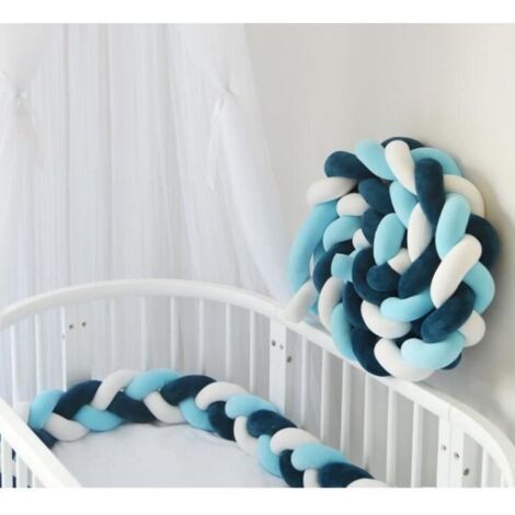 Tour de Lit Bébé Coussin Serpent Coussin Tressé Pare-chocs Velours - 2M - Bleu