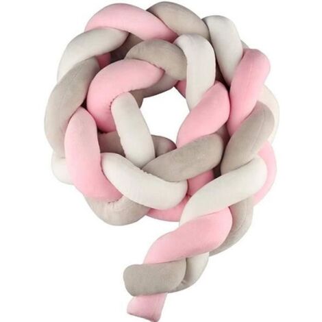 Tour de Lit 2m Bébé Coussin Serpent Velours Berceau Pare-chocs Tressé Bébé lit Bumper Noué Tressé en Peluche (Gris + blanc + gris)