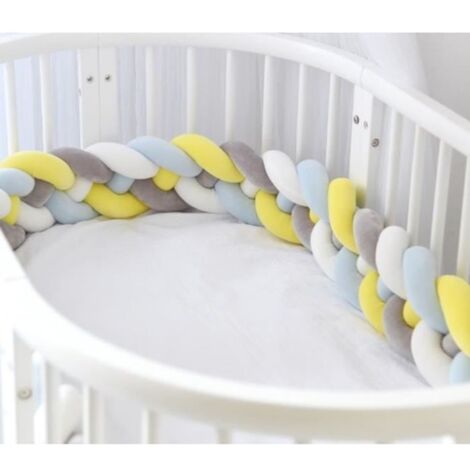 2.2 M Tour de lit coussin Serpent Coussin Tressé pare-chocs Velours Protection bébé 100% Fait à Main Jaune+Blanc+Gris+Bleu