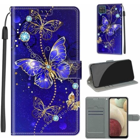 Coque Pour Samsung Galaxy A12-M12 6.5\" Rabat Étui, Samsung Galaxy A12-M12 6.5\" Protection Housse en Cuir PU case ,Papillon d\'or (1/4)