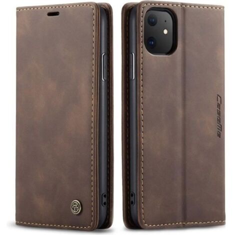 Young Rich Housse Coque iPhone 11 Rabat PU Étui en cuir Vintage mat Fermeture magnétique peau douce café 013 (1/4)