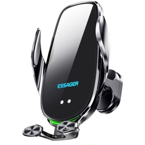 Chargeur de voiture sans fil ESSAGER 15W avec support de téléphone et éclairage d\'ambiance pour grille d\'aération (1/4)