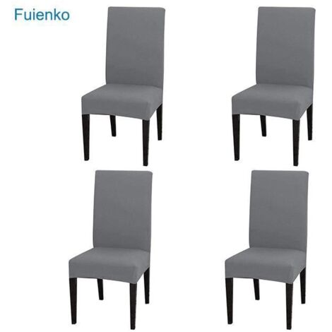 Housse de siège de chaise - Stretch - Gris - 6 pièces - Extensible - Lavable en machine (1/4)