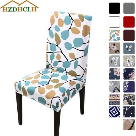 7House 4Pièces Housse de chaise salle à manger super stretch spandex motif feuilles (1/4)
