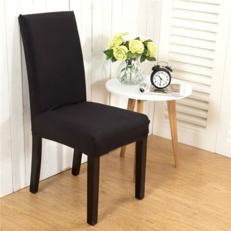 6 Pièces Housses de Chaises Extensibles Protection Revêtement pour Salle à Manger Couverture Noir (1/2)