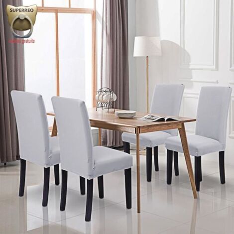 Housse de Chaise Blanc 6 pièces Stretch Couverture de Chaise Extensible Housse pour Chaise Haute de Salle à Manger l\'hôtel (1/4)