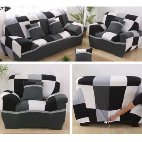 MOOMINI Housse de canapé 3 places 190-230cm + 1 place 90/140cm + 3 Taies d\'oreiller 45x45 cm - Style 2 (1/3)