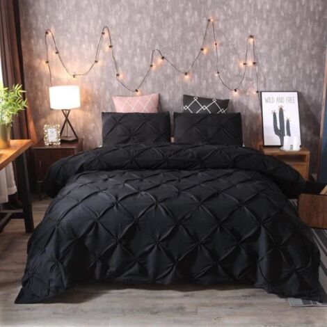 Parure de lit 3 sets de 220x240cm 100% Polyester housse de couette Noir (1/4)