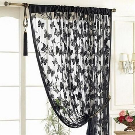 voilages papillon rideaux en voile de tulle floral porte fenêtre rideau écharpe cantonnière (1 pièce en noir) (1/3)