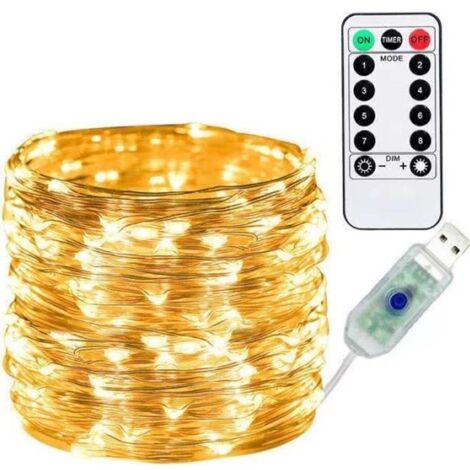 Guirlande lumineuse 20m 200LED USB-8 Modes-Télécommande-Blanc Chaud-Mariage, Fête, Maison, Décoration de Noël (1/4)