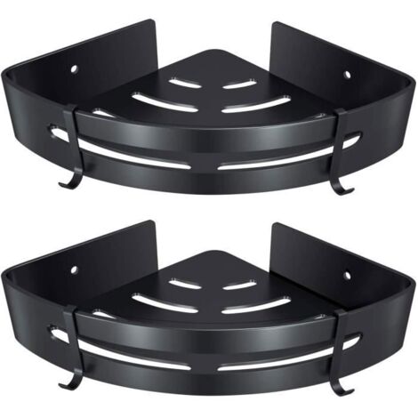 Étagère d\'angle de Douche Rangement Salle de Bain Salle de Bain Accessoire et Cuisine Serviteurs de Douche, Aluminium,Lot de 2 Noir (1/4)