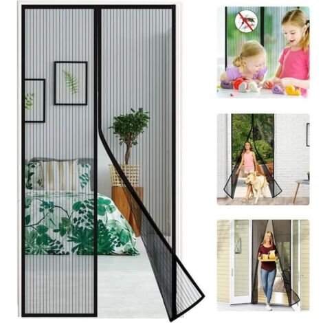 Rideau de Porte magnétique/Moustiquaire porte Magnétique pour portes fenêtres Anti Moustiques Mouches Noir (120x210 CM) (1/4)