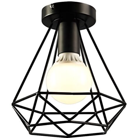 Plafonnier Industrielle en Métal Fer Cage Diamant Retro Lustre suspension luminaire pour couloir,entrée,allée, porche