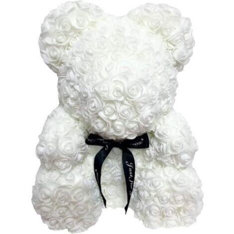 Décoration Artificielle - Rose Ourson - 25cm - Blanc - PE - Cadeau Anniversaire Saint Valentin (1/4)