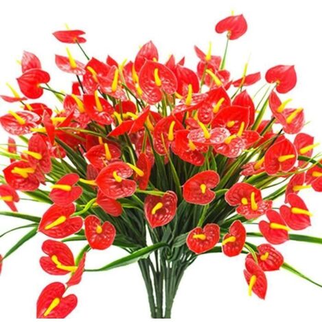 4 Bouquets De Faux Fleurs Artificielles Plantes Faux Anthurium Plantes Arbustes En Plastique Buissons Verdure Interieur Exterieur (1/4)
