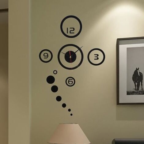 GETEK® DIY horloge murale sticker vinyle autocollant art décoration style miroir 3d amovible noir (1/2)