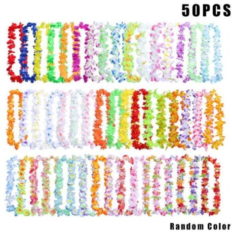 Lot de 50 Fleurs Artificielles dentelle Garland Collier Hawaïen pour Plage Party Décoration Tropicale (1/4)