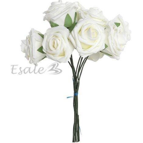 Bouquet 10pcs Fleur Artificiel Roses Mousse Blanc du Lait Déco Mariage Maîson (1/2)