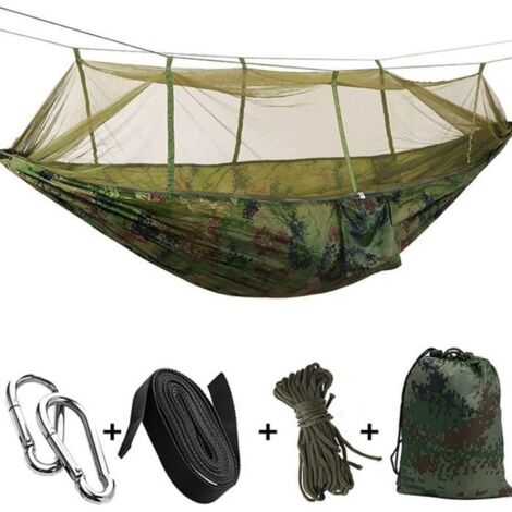 Hamac 260 x140cm 300kg de charge anti-moustique camping extérieur Camouflage (1/2)