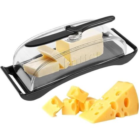 Beurrier avec Couvercle - Équipé de Couteau à Beurre - Boîte à Beurre Antidérapant Conteneur de Beurre en Plastique 14.5x5.5cm Noir (1/4)