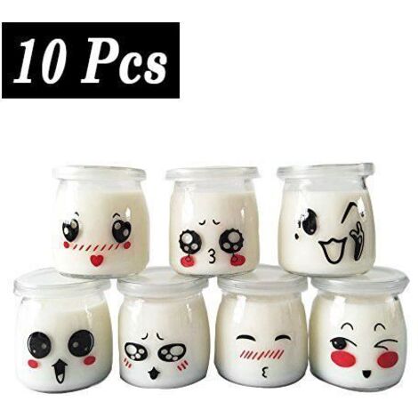 Pot Yaourt Bocal Crème Pot Dessert en Verre avec Décor émoticône Couvercles - 10 Pot 100ml (1/4)