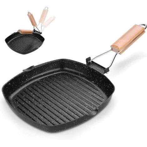 Poêle Grill à Induction avec Poignée Pliante, Revêtement Antiadhésif et Anti-rayures, Poêle Adaptée à toutes les Cuisinières,2424cm (1/4)