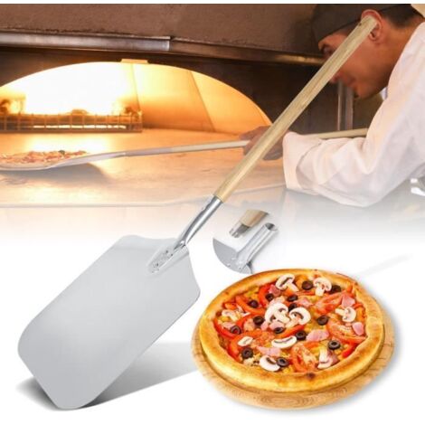 Pelle à Pizza Aluminum - Filetage pratique et solide - Pelle à pizza à bords arrondis - avec Une Poignée en Bois Amovible - 76.5 CM (1/4)