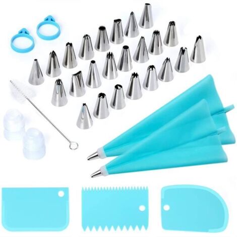 34 Pcs Douilles Poche À Douille Patisserie En Acier Inoxydable DIY Kits Réutilisable Pour Décoration De Gâteaux Crème (1/4)