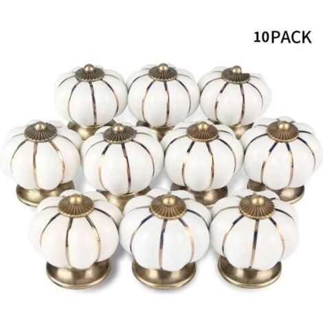 Lot de 10 Vintage Boutons de Tiroir Meuble en Céramique en Forme de Citrouille Beige (1/4)