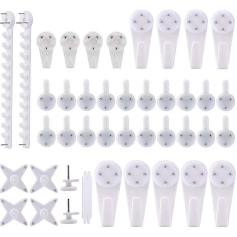 42pcs Accroche Tableau Sans Percer Blanc Fixation Murale Sans Percer Crochet en Plastique pour Accroche Tableau Cadre Photo Chapeau (1/4)