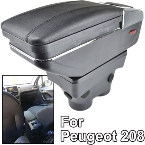 Accoudoir De Console Centrale En Cuir Noir avec couvercle glissé Spécifique pour Peugeot 208 2013-2018(avec des coutures noires) (1/4)