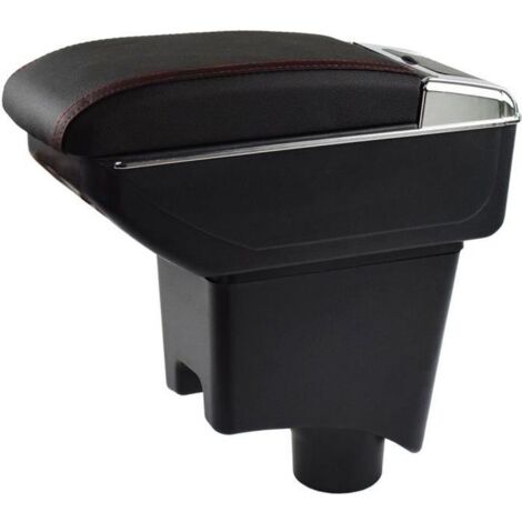 Accoudoir De Console Centrale En Cuir Noir avec double couches Spécifique pour Renault Dacia Sandero I Logan(avec coutures rouges) (1/4)