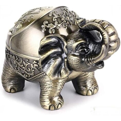 Cendrier Vintage Avec Couvercle, Cendrier En Métal Éléphant Vintage Pour Intérieur Et Extérieur (1/4)