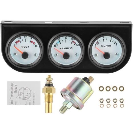 Kit de jauge triple universel pour voiture température de l\'eau + volts + compteur de pression d\'huile bricolage calibre) (1/4)