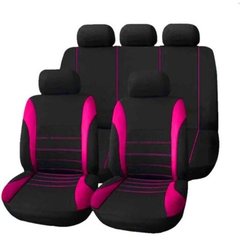 9Pcs/set Ensemble de Housse de Siège de Voiture pour Siège Avant Universel rose rouge (1/4)