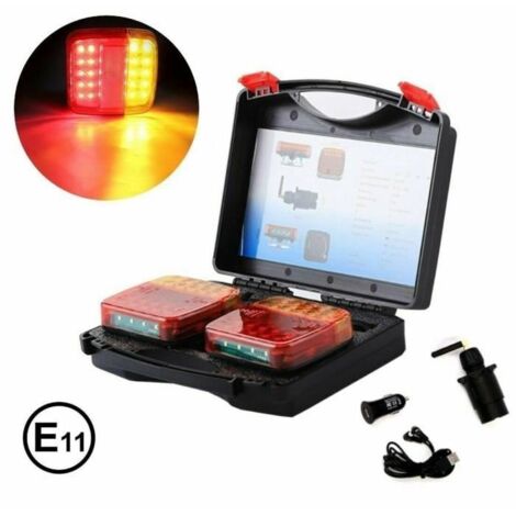 Lot De 2 LED Feux Arrières E11 Marqué Homologué A Base Magnétique Sans Fil Wireless 5 Fonctions Universels Pour Auto Tracteur (1/4)
