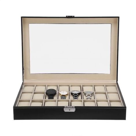 Boîte à montre boîtier rangement bijoux 24 montres coffre (1/4)