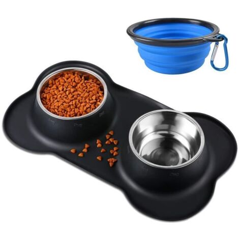 Gamelle Double - ZGEER - Inoxydable - Antidérapante - 400 ML - Pour Chat et Petit Chien (1/3)