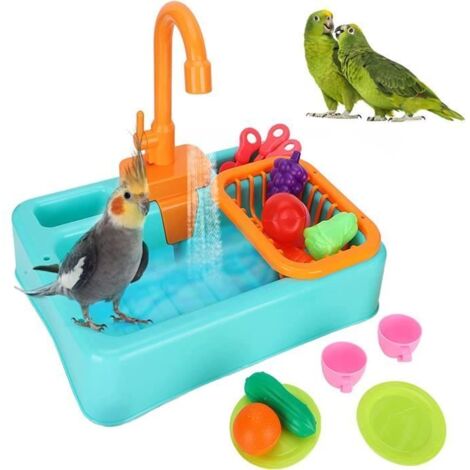Jouets pour Oiseaux,Baignoire pour Oiseaux,Baignoire Automatique pour perroquets,Salle de Bain avec Jouet,pour variété d\'oiseaux (1/3)