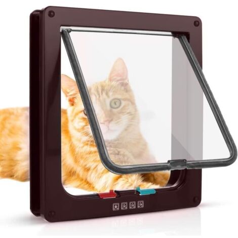 19 x 20 x 5.4cm Chatière pour Chat avec magnétique à 4 Voies, Chatière Silencieux double verrouillable trappe pour chat Chien-brune (1/3)
