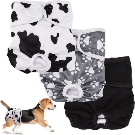 Lot de 3 Couches Lavables pour Chiennes, Couches réutilisables pour Chien, Couches pour Animaux Culottes Hygiéniques, M (1/3)