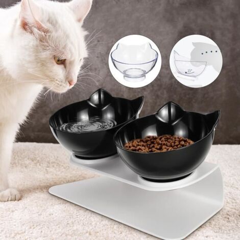 Gamelle Anti-dérapant Double Bols Mangeoires Chat Chien - NOIR - Inclinaison 0-15° - Amovible (1/4)
